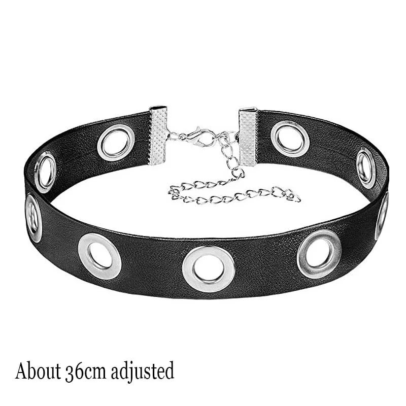Black PU Leather Punk Choker Collar Necklace with Rivets Gothic Femme Jewelry for Party Club Sexy Goth Pendientes Pi-Mart