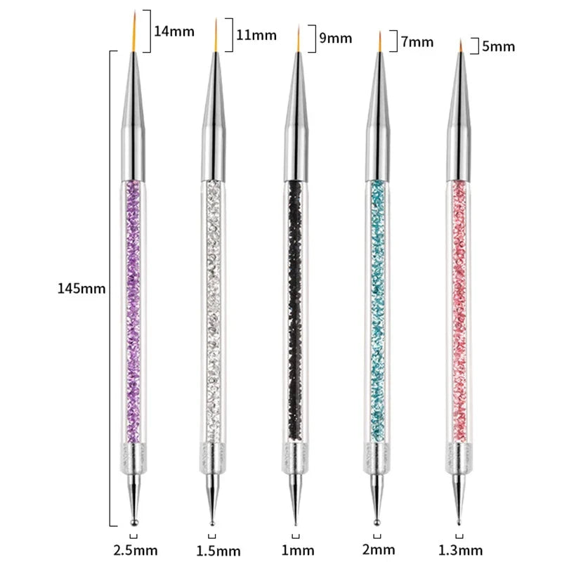 5/20Pcs Nail Art Brush Design Tip Painting Drawing Carving Dotting Pen FlatFan Liner Acrylic Gel UV Polish Manicure Tools Tri Light Beauty