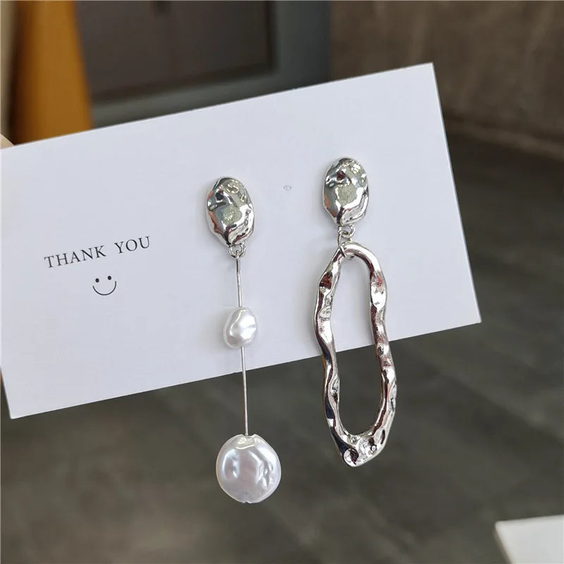 LATS Elegant Asymmetrical Baroque Pearl Stud Earrings for Ladies and Girls Personality Irregular Fashion Jewelry Party Gifts Pi-Mart