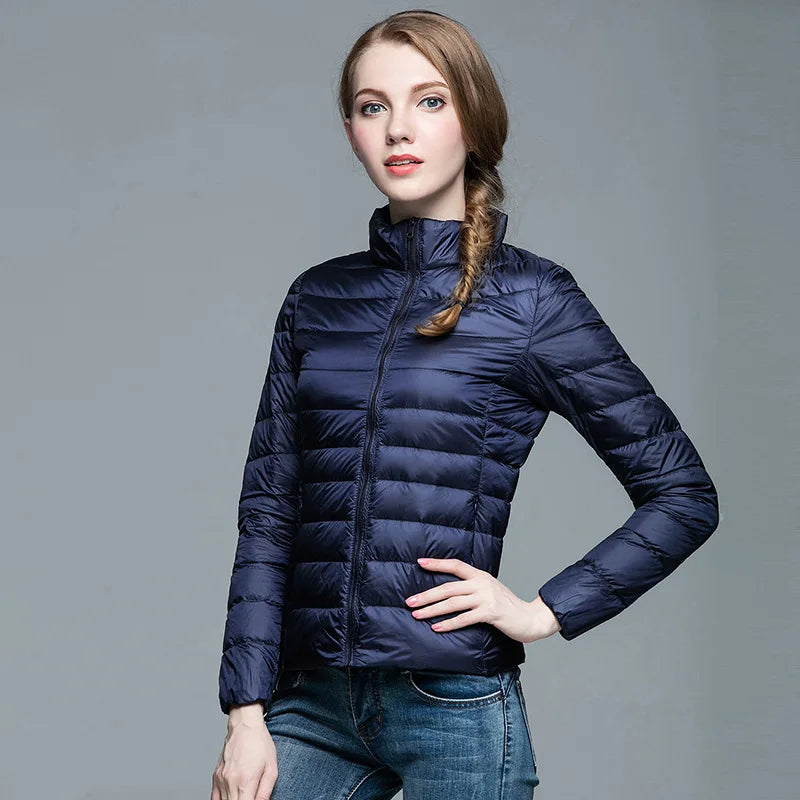 Women Short Puffer Jacket 2025 New Fashion Stand Collar Lightweight Water-Resistant Packable Female Down Parka Casual Coat LadyShow.Store