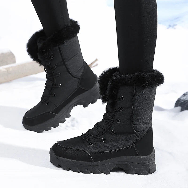 Winter Snow Boots for Women, Waterproof, Non-Slip, Warm, Northeast-Style Large Cotton Shoes, Ski Boots, Fleece-Lined, Thickened, Wear-Resistant, High-Top Cotton Boots LadyShow.Store