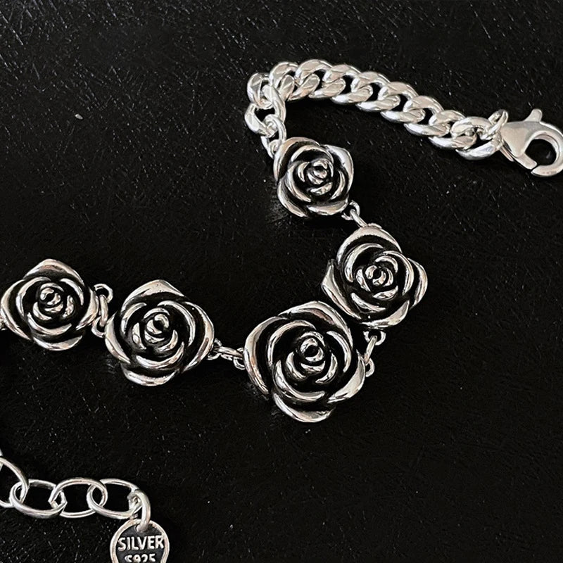 FOXANRY Vintage Punk Rose Flower Chain Bracelet Charm Women Girl New Fashion Creative Geometric Handmade Party Jewelry Gifts Pi-Mart