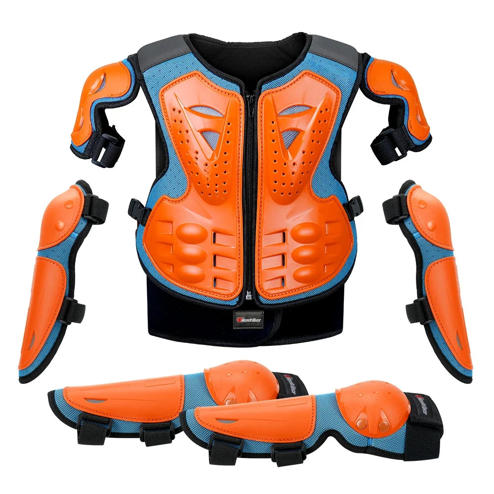 Kid's Motorcycle Armor Vest Protection Motocross Body Armor Jacket Protective Armors Riding Kneepads Moto Full Armor Children LadyShow.Store