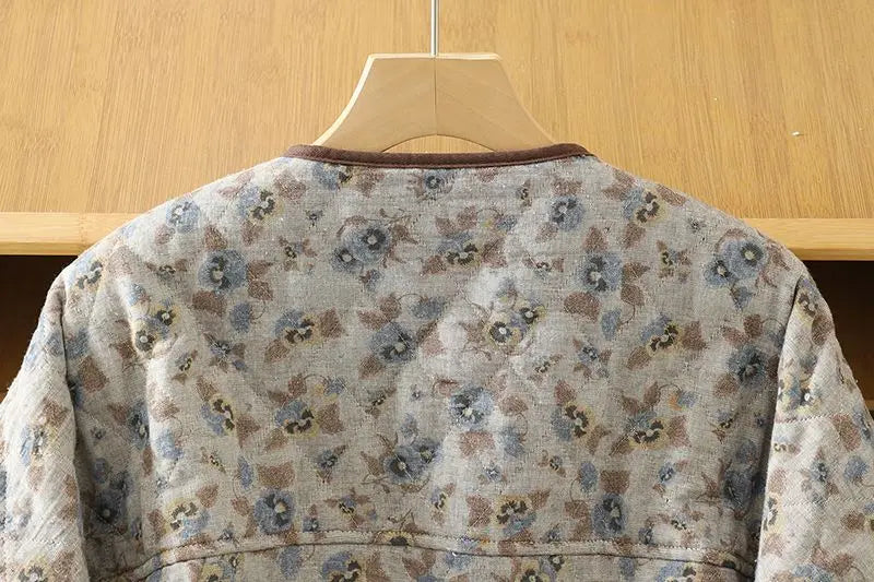 Korean Style Retro Floral Cotton Jacket For Women's Autumn Spring 2026 Fashion,Warm Round Neck Short Quilted Top w1519 Pi-Mart