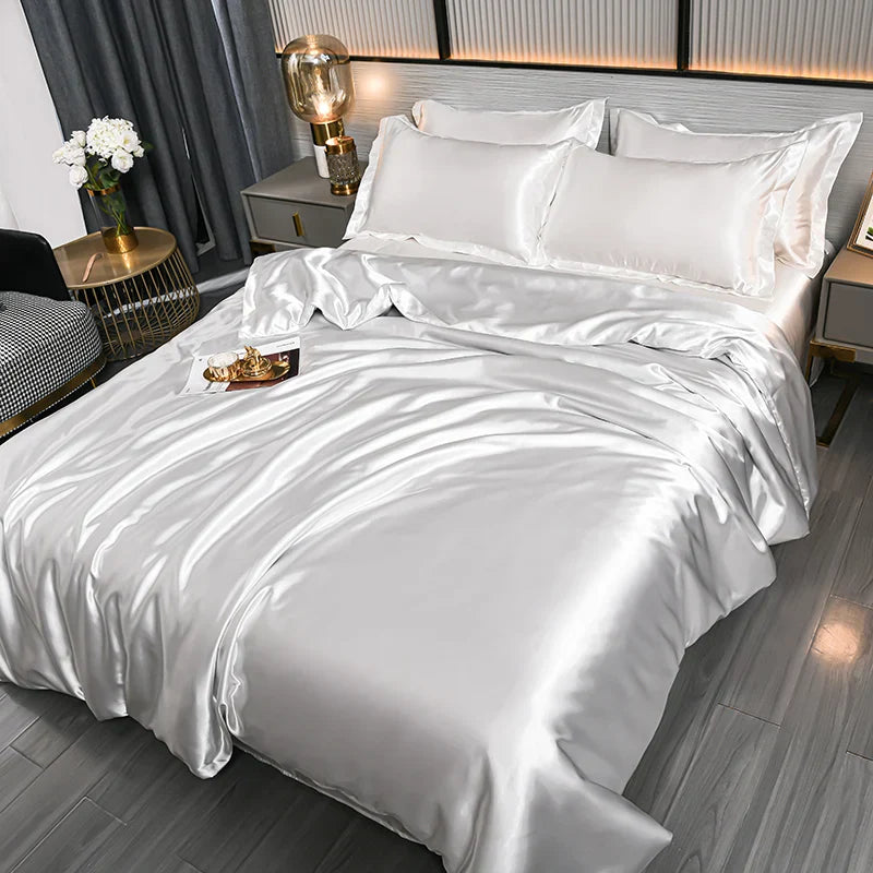 A/B Double-Sided Color Bedding Set Silky Satin Duvet Cover Bed Sheet Pillowcase Luxury Bedsheet King Queen Double Twin Size LadyShow.Store