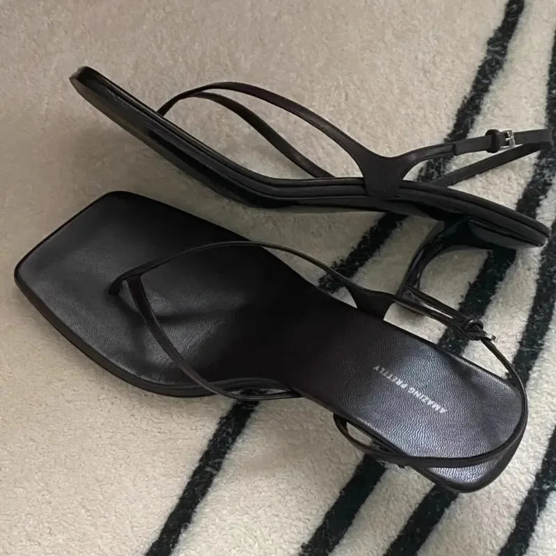 Retro Square Toe Clip Toe Sandals Kitten Heel Back Strap Brown Solid Concise French Style Sexy Fashion Women Shoes Summer Casual LadyShow.Store