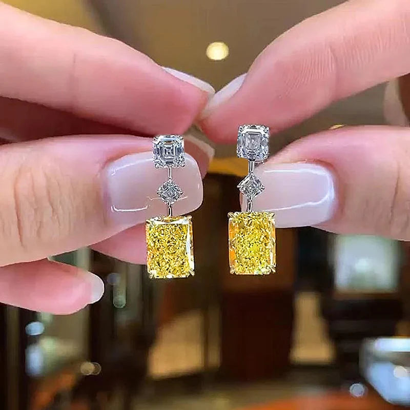 Huitan Newly Designed Women's Dangle Earrings with White/Yellow Cubic Zirconia Elegant Bridal Wedding Earrings Statement Jewelry Pi-Mart