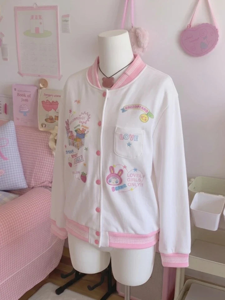 Japanese Cute Coat Embroidery Rabbit Ear Hooded Subculture Kawaii Y2k Tops Casual Fashion Sweet Coats Ropa Mujer Women Clothing LadyShow.Store