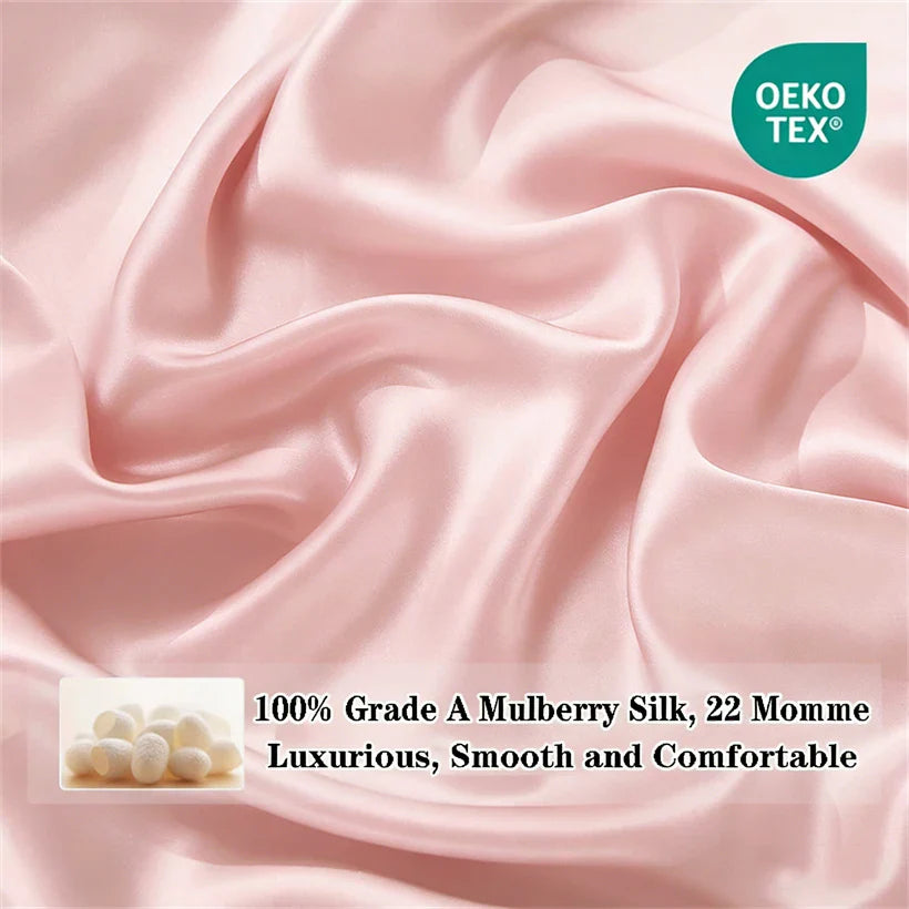 100% Mulberry Silk Bedding Set High End Silk Bed Sheets Set Luxury Smooth Duvet Cover Set Single Double Queen King Size Bedsheet LadyShow.Store