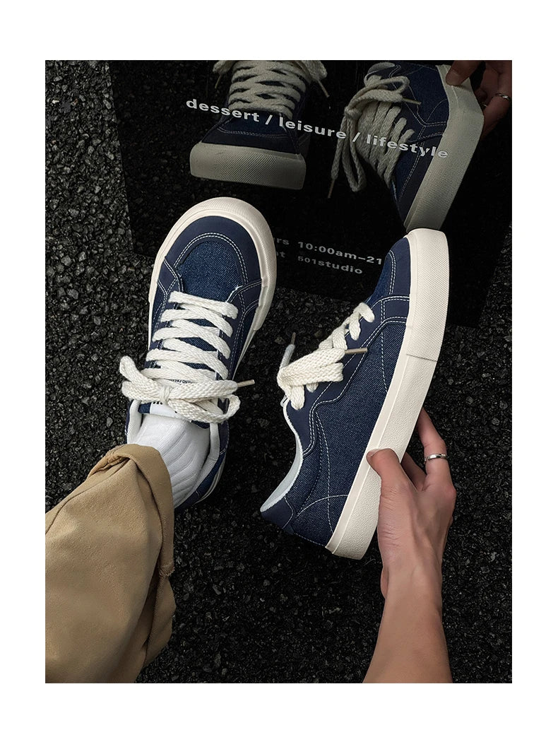 Mens Cowboy canvas Shoes Breathable Trend Mens board Shoes Thick Sole Trend Comfortable student Skateboard Trainers Footwear Pi-Mart