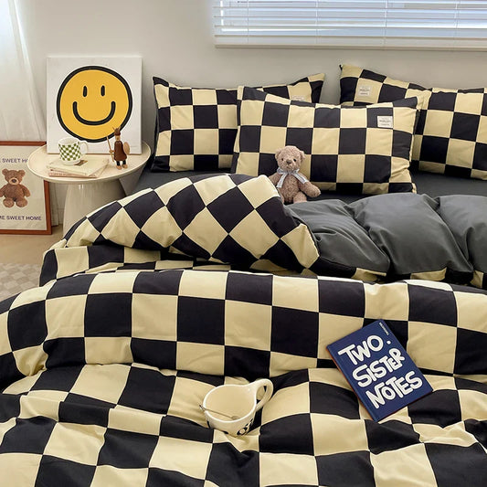 Plaid Style Bedding Set Skin-friendly Quilt Cover Pillowcase Bedsheet Home Bed Linen Sets Single/Full/Queen/King Size Bedclothes LadyShow.Store