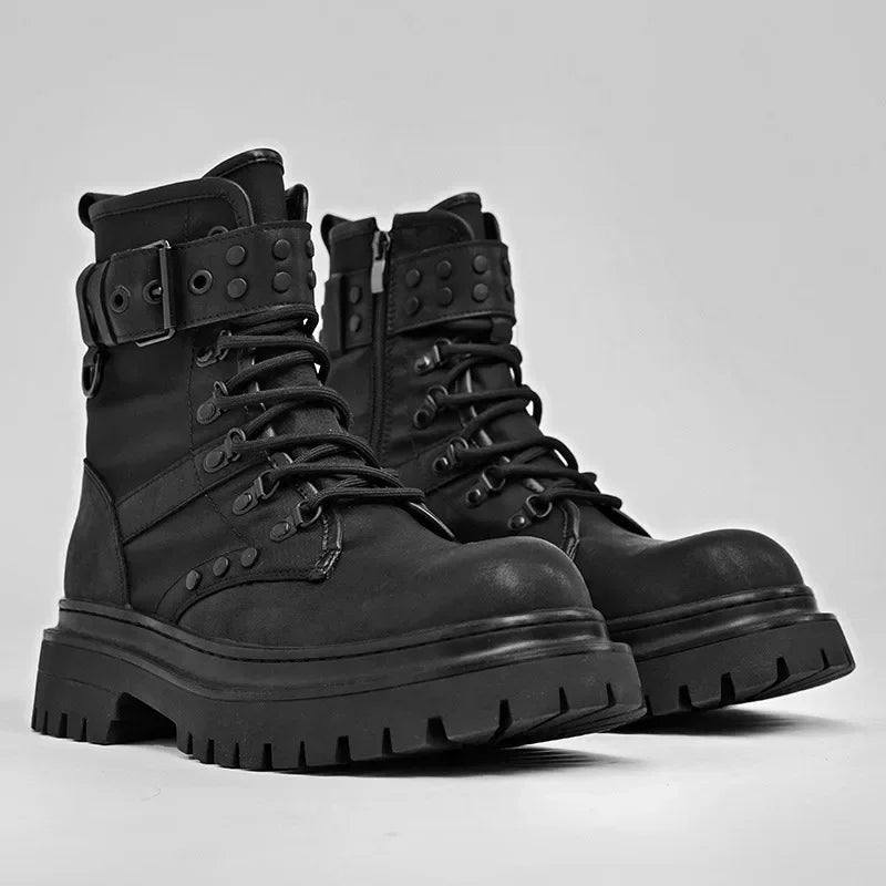Men's boots 2025 autumn retro British style black workwear boots casual short boots versatile thick soled motorcycle boots Pi-Mart