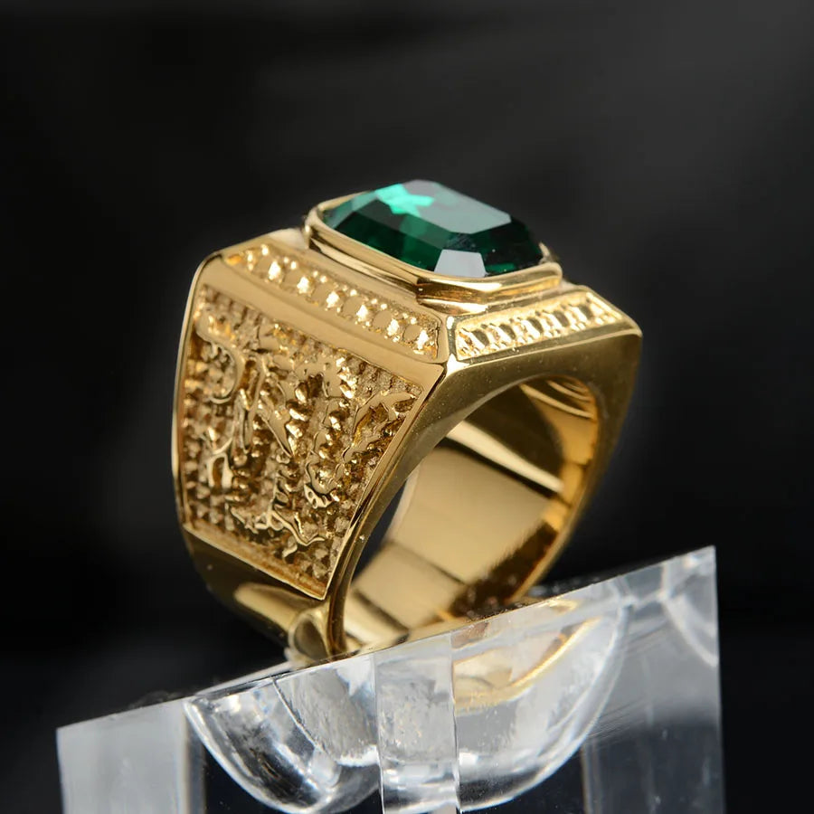 Keisha Lena Gold Plated Titanium Steel Inlay Red Blue Square Stone Men Ring Australian Gem Zirconia Wedding Ring Christmas Gift Pi-Mart