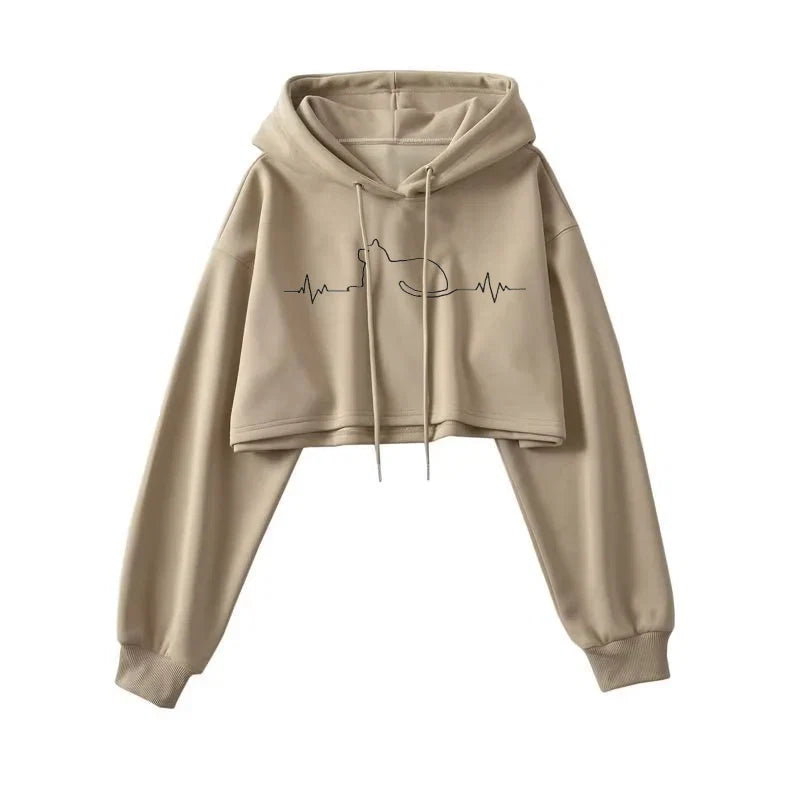 Sexy Short Hooded Sweatshirts Women Fashion Solid Color Long Sleeve Crop Tops Korean Streetwear Pullover Hoodies Female LadyShow.Store