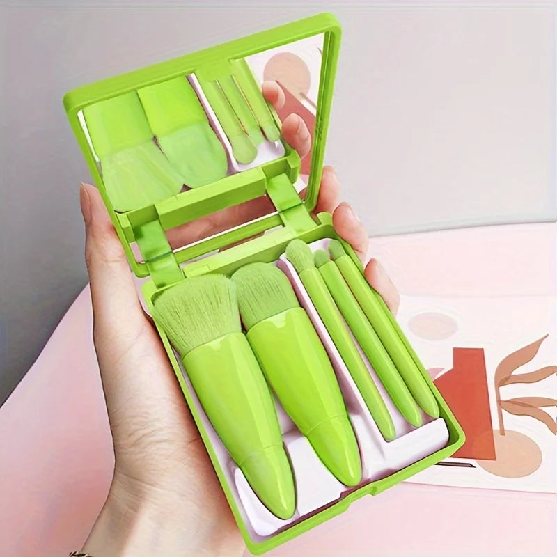5Pcs Portable Makeup Brush Set With Mirror -  Foldable Travel Kit ，Mini Makeup Brush Set Travel Makeup Brush Set LadyShow.Store