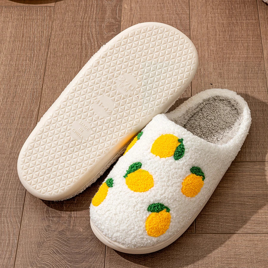 Cute Fruit Women Slippers Winter Indoor Warm Soft Sole Breathable Comfort Anti-slip Bedroom Causal Flat Cotton Shoes LadyShow.Store