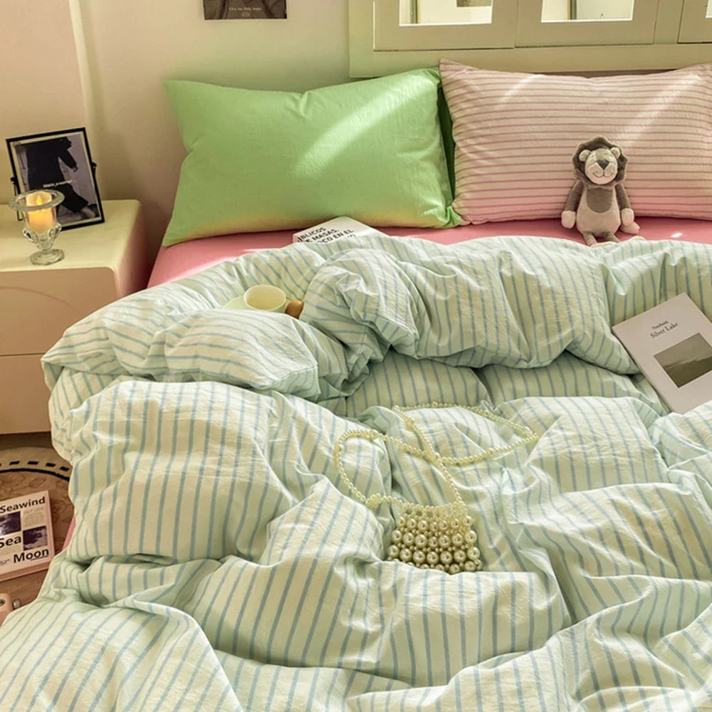 Ins Style Stripes Bedding Duvet Cover Set with Pillowcase bed sheet Full Size Bed Linen Quilt Cover Set Queen/King Double Single LadyShow.Store