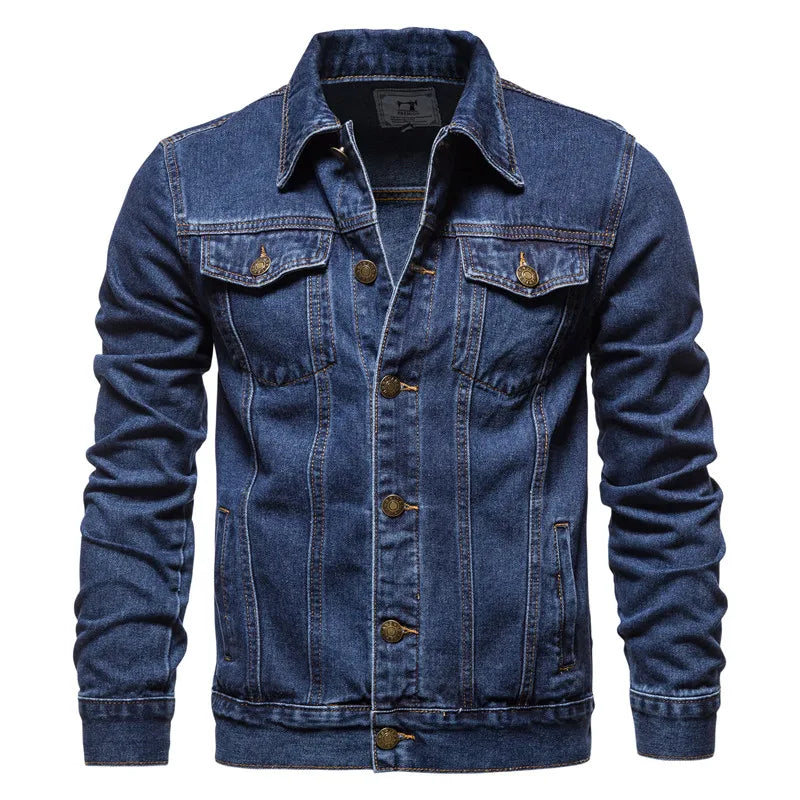 2025 Autumn Men Solid Denim Jackets Fashion Motorcycle Vintage Jeans Jackets Hommes Slim Fit Cotton Casual Black Blue Coats Pi-Mart