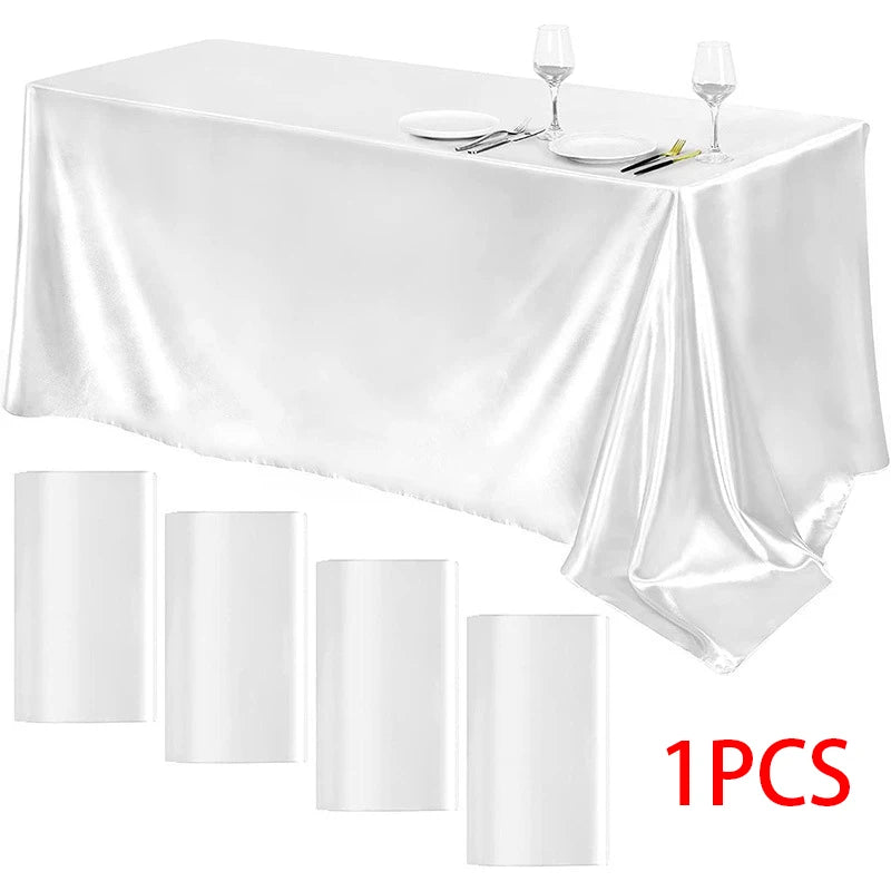 Rectangle Wedding Satin LargeTablecloth Bright Smooth Silk Table Cover Christmas Anniversary Dining Party high-end Table Decor Pi-Mart