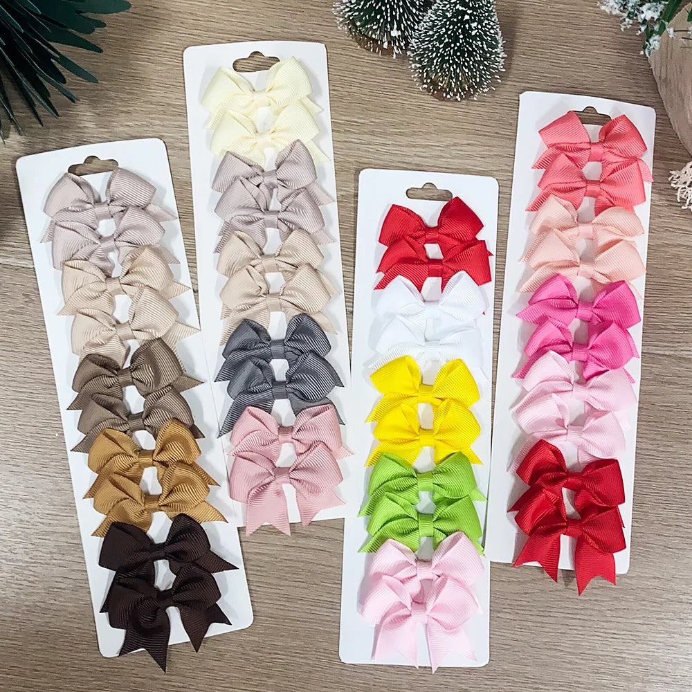 10Pcs/Set Solid Color Kids Bows Hair Clips for Baby Girls Handmade Ribbon Bowknot Hairpin Barrettes New Year Hair Accessories Pi-Mart