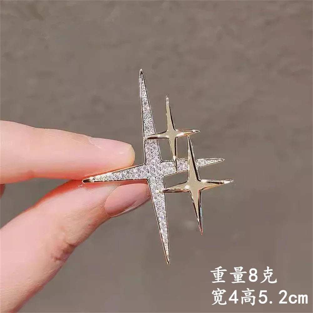 Rhinestone Hexagram Brooches for Women Men Fashion Starburst Metal Lapel Pin Clothes Accessories Office Leisure Jewelry Gift Pi-Mart