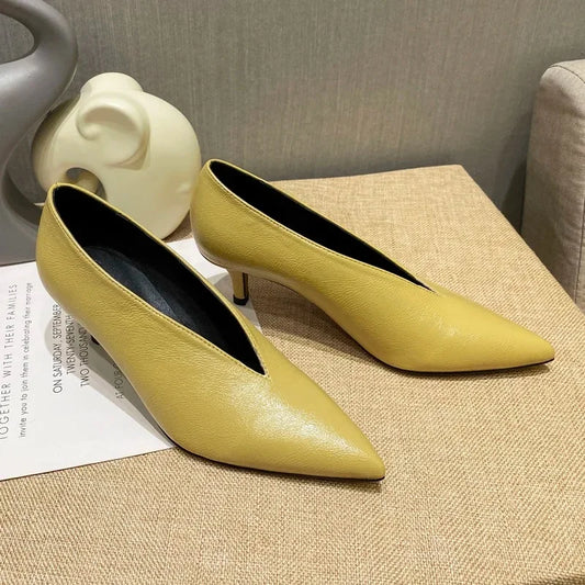 XGRAVITY Sexy Autumn New Designer Vintage Evening Shoes Ladies Fashion Pointed Toe V Cut Woman Shoes High Heel Pumps Sexy C323 LadyShow.Store