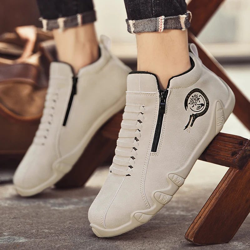 Men's Casual Shoes Side Zipper Short Boots Versatile Flats Bottom Trbottomyy Fashion Pu Leather Men's Shoes Spring Suitable for Outdoor Sports Pi-Mart