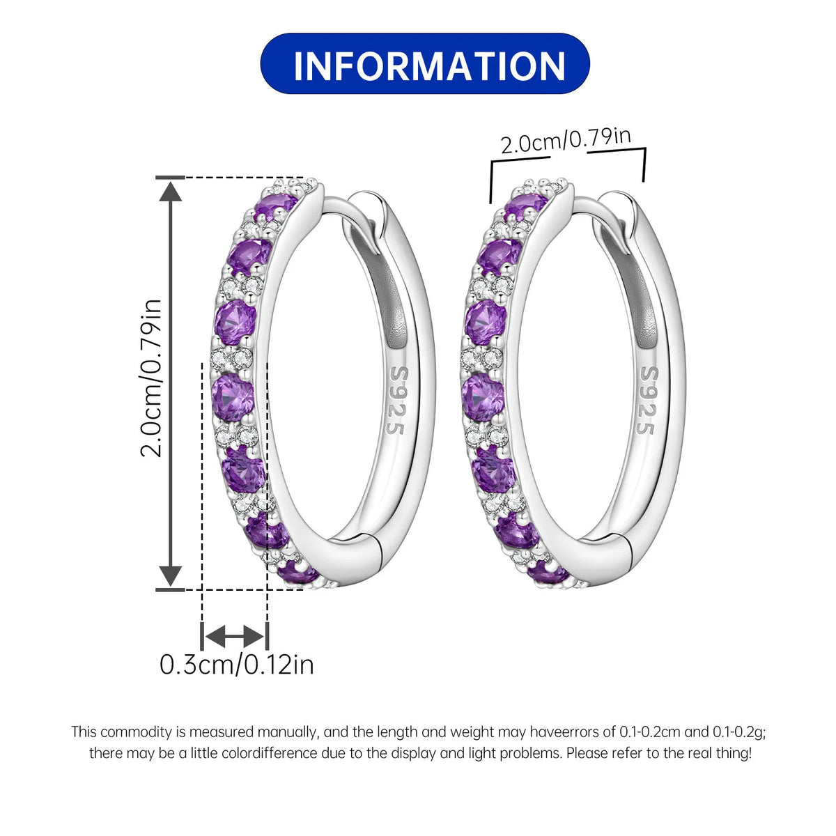 PANPOKI S925 Sterling Silver Purple Zircon Series Earrings Hoop Earrings For Women Jewelry Original Party Trendy Gifts Pi-Mart
