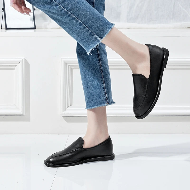 AIYUQI Loafers Women 2026 New Spring Round Toe One Foot Slip-on Shoes Women Genuine Leather Soft Flats Shoes Women Pi-Mart
