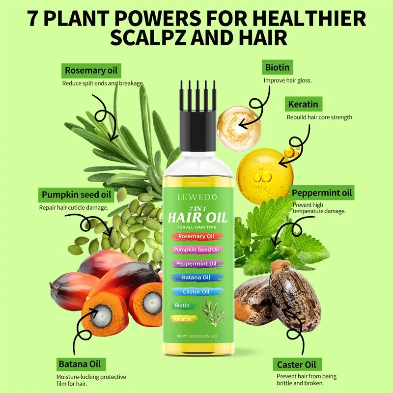 7 In 1 Hair Oil For All Hair Type Rosemary Batana Hair Growth Oil Keratin Biotin Castor Oil Hair Care Oil Beauty Health Product Tri Light Beauty