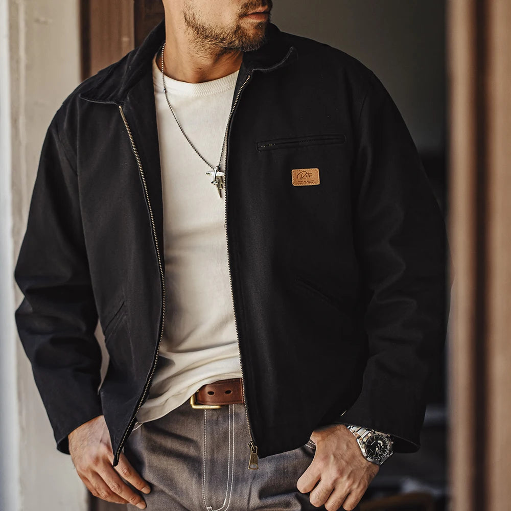 Maden Men's Retro J001 Detroit Jacket Heavyweight Canvas Hunting Coat Lapel Collar Work Jackets with Zipper for Spring Fall Pi-Mart