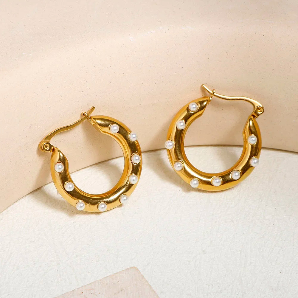 Luxury Shiny Zircon Hoop Earrings for Women Trendy Golden Stainless Steel Wed Ear Geometric Circle Earring Jewelry Pendientes Pi-Mart