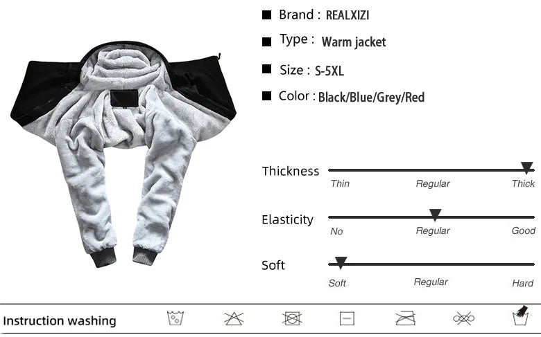 Winter Jacket Men Warm Coat Thick Fleece Male Zipper Hooded Jackets Casual Hooded Sportswear Outerwear Long Sleeves Sports Hoody Pi-Mart