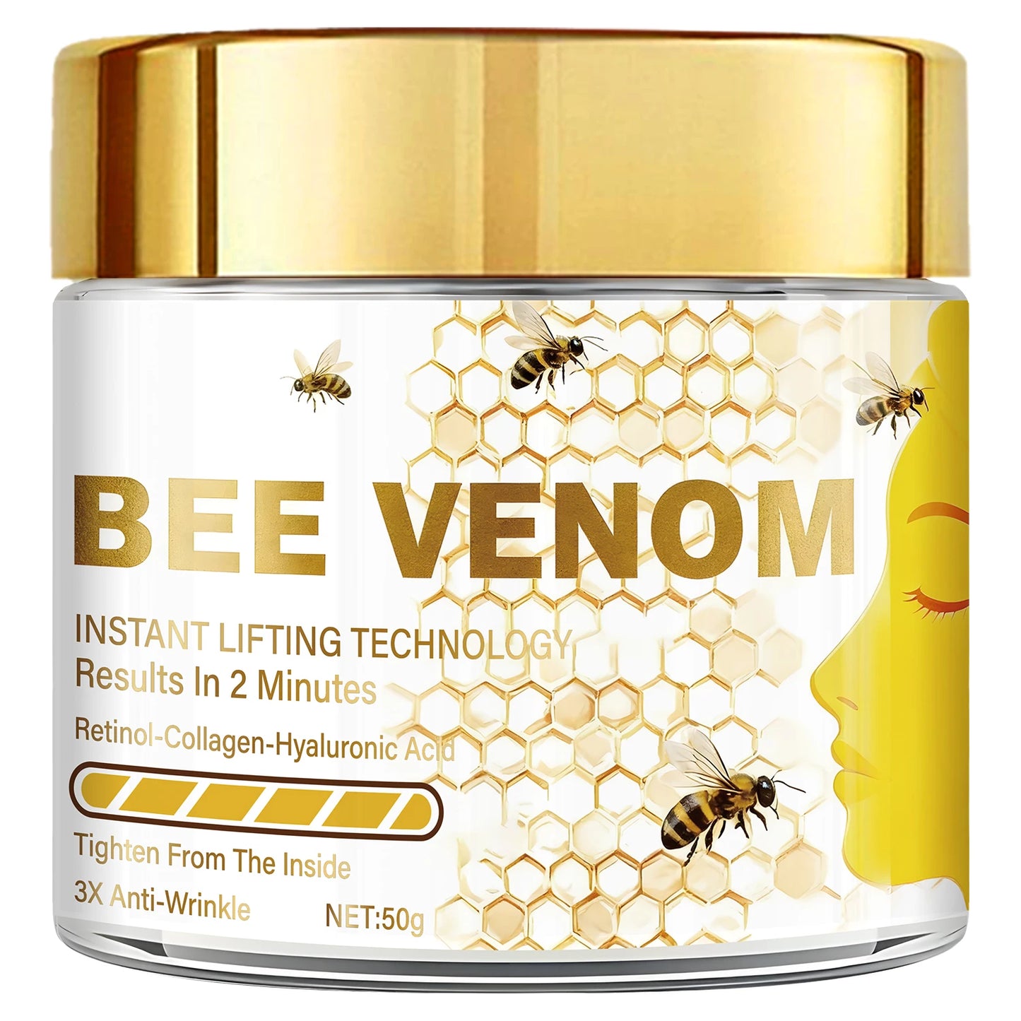 Bee venom instant lifting face cream, containing retinol and collagen, deeply penetrates, tightens and moisturizes Pi-Mart