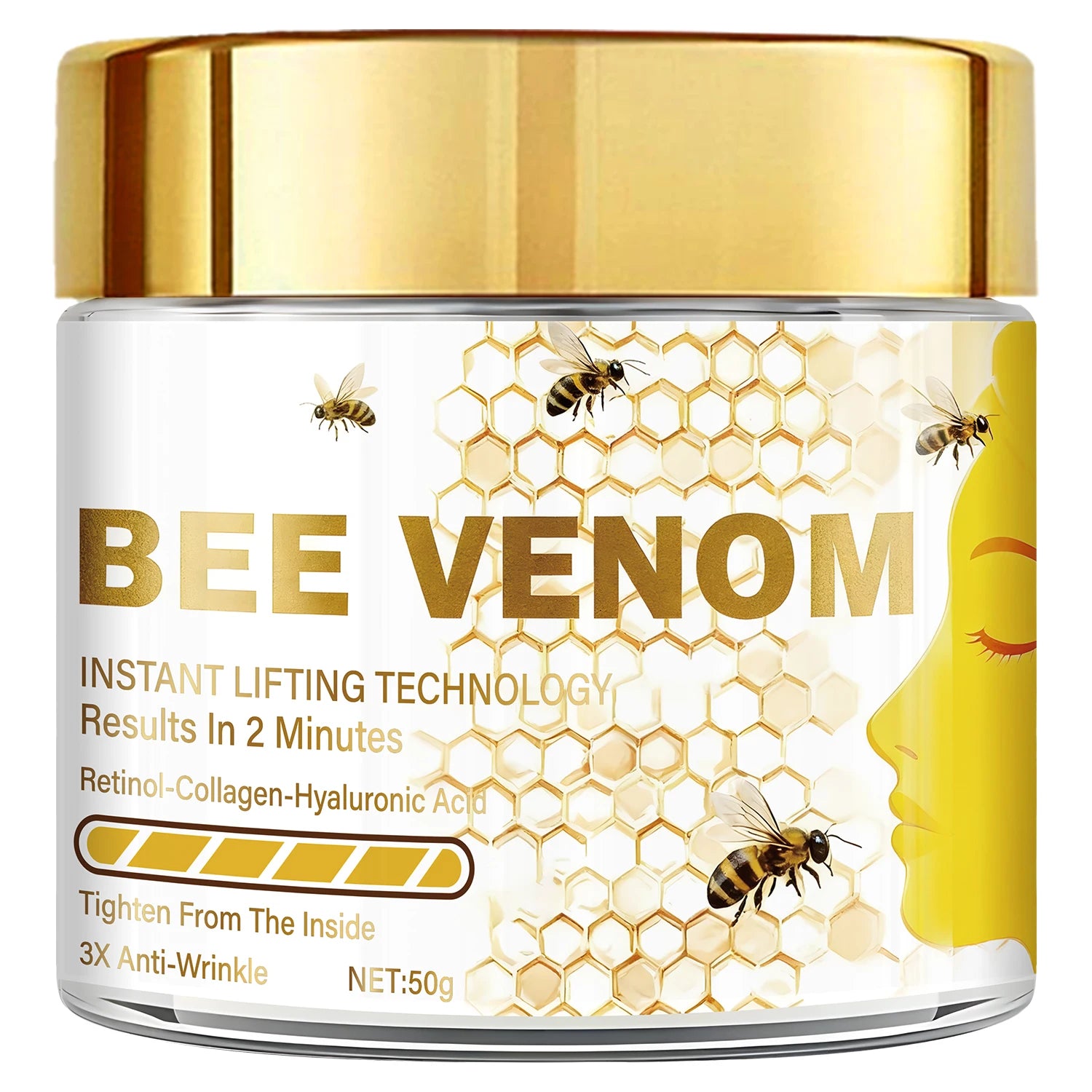 Bee venom instant lifting face cream, containing retinol and collagen, deeply penetrates, tightens and moisturizes Pi-Mart
