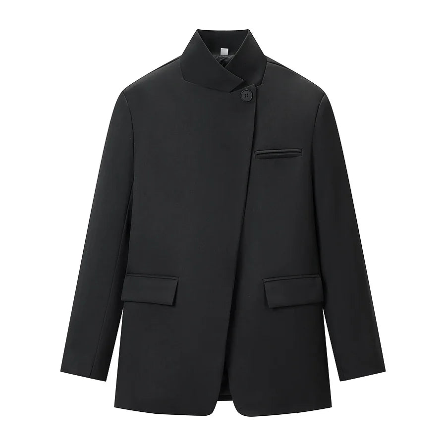 HH Women Fashion Plaid Blazer Coat Stand Collar Long Sleeve Jacket 2026 Spring Trend Casual Office Lady Chic Outerwear LadyShow.Store