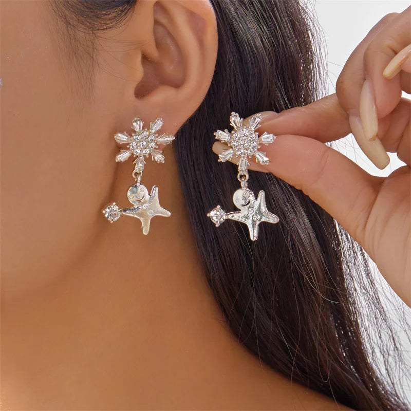 Creative Christmas Grandpa and Grandma Zircon Stud Earrings For Women White Pearl Crystal Snowman Elk Earring New Year Jewelry Pi-Mart