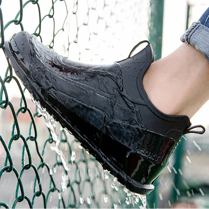 Men's Rain Boots Ankle Waterproof Shoes Men Casual Fishing Work Shoes Slip on Non-slip Rain Shoes Womens Kitchen Rubber Shoes Pi-Mart