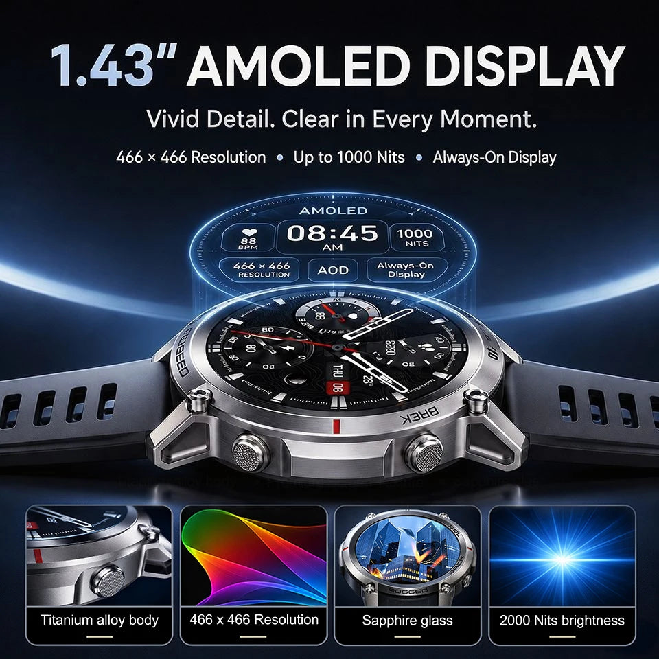 2026 Military Satellite Offline Map GPS Smart Watch Men 1.43''AMOLED Bluetooth Call Compass 5ATM Waterproof 170+Sport Smartwatch Pi-Mart