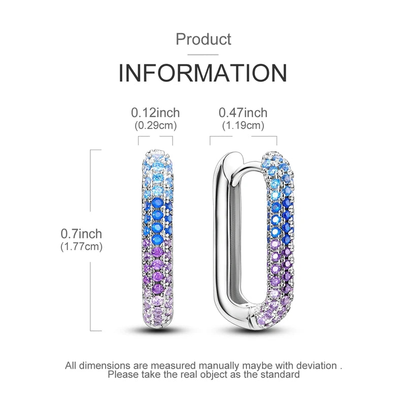 925 Sterling Silver Hoop Earring For Woman Night Sky Blue Purple Gemstone Original Earrings Fashion Jewelry Gift Pi-Mart