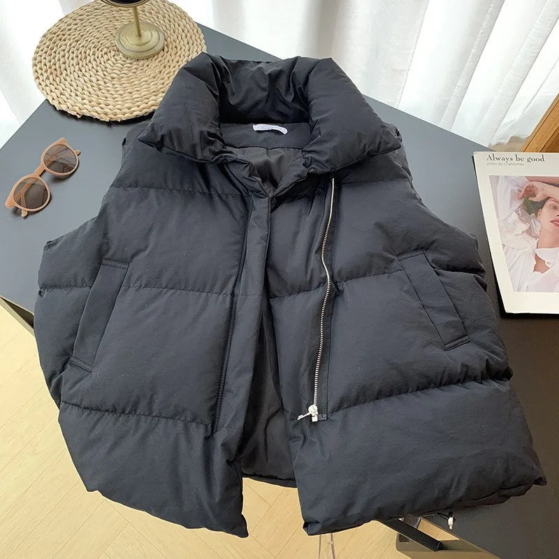 Women Fashion Autumn New 2024 Stand Collar Elegant Down Coats Warm Outerwear Casual Belt Sleeveless Winter Women Vests Jackets LadyShow.Store