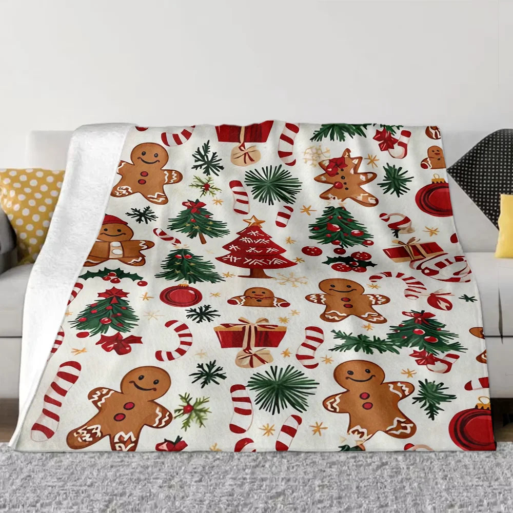 1pc Ultra-Soft Christmas Gingerbread Wonderland Print Flannel Throw Blanket- Festive Holiday Decorative Blanket Pi-Mart