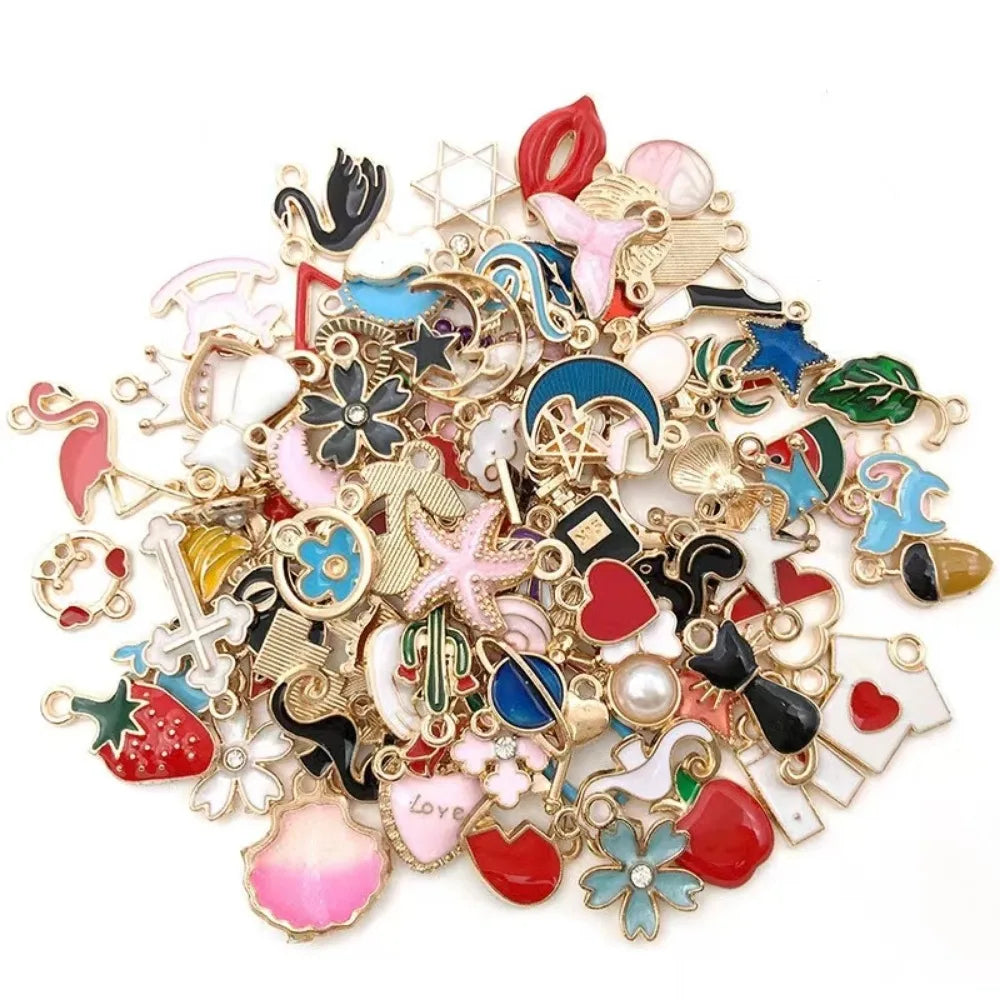 20/30/50/100pcs Mixed Style Gold-Plated Pendants, Drip Oil Alloy Pendants, Jewelry Accessories, Used for DIY Jewelry Making Pi-Mart