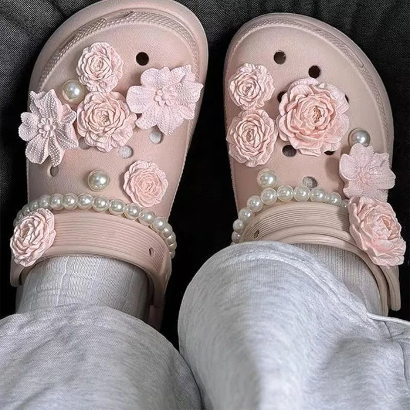 Cute Shoe Charms Set DIY Flower Hole Shoe Buckle Shoes Accessories 3D Flower Bouquet Bone White Hole Shoe Decorations For Women Pi-Mart