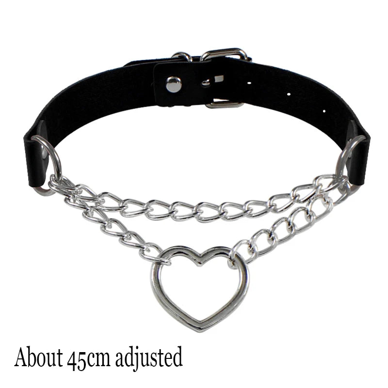 Black PU Leather Punk Choker Collar Necklace with Rivets Gothic Femme Jewelry for Party Club Sexy Goth Pendientes Pi-Mart