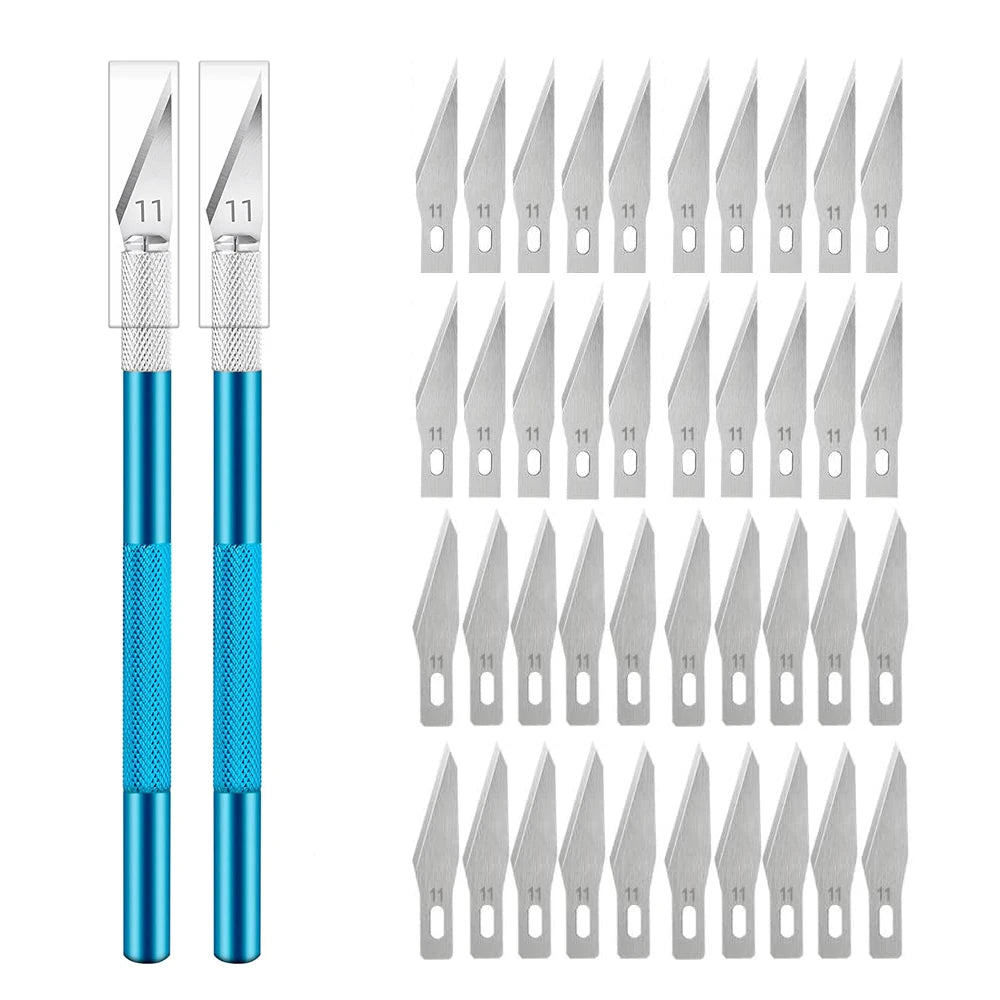 Engraving Non-Slip Metal Knife Kit + 40/10pcs #11 Blades Cutter Craft Knives for Mobile Phone PCB Repair Hand Tools Pi-Mart