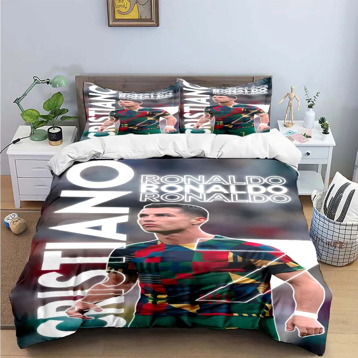 Fashion Football Star M-Messi R-Ronaldo Printing Bedding Set Duvet Cover Comforter Bed  Youth Kids Girl Boys Luxury Gift Pi-Mart