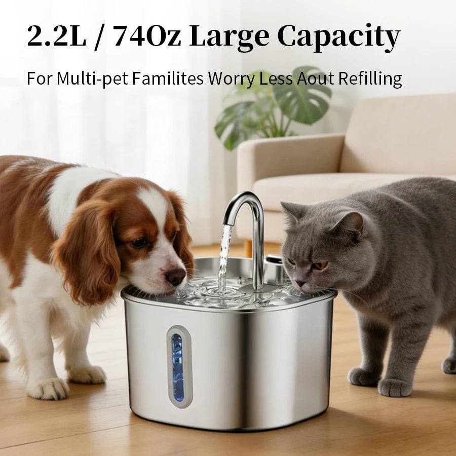 Large Capacity Cat Water Fountain Stainless Steel Automatic Pet Drinking Fountain for Indoor Cats Dogs Quiet Cat Water Dispener Pi-Mart