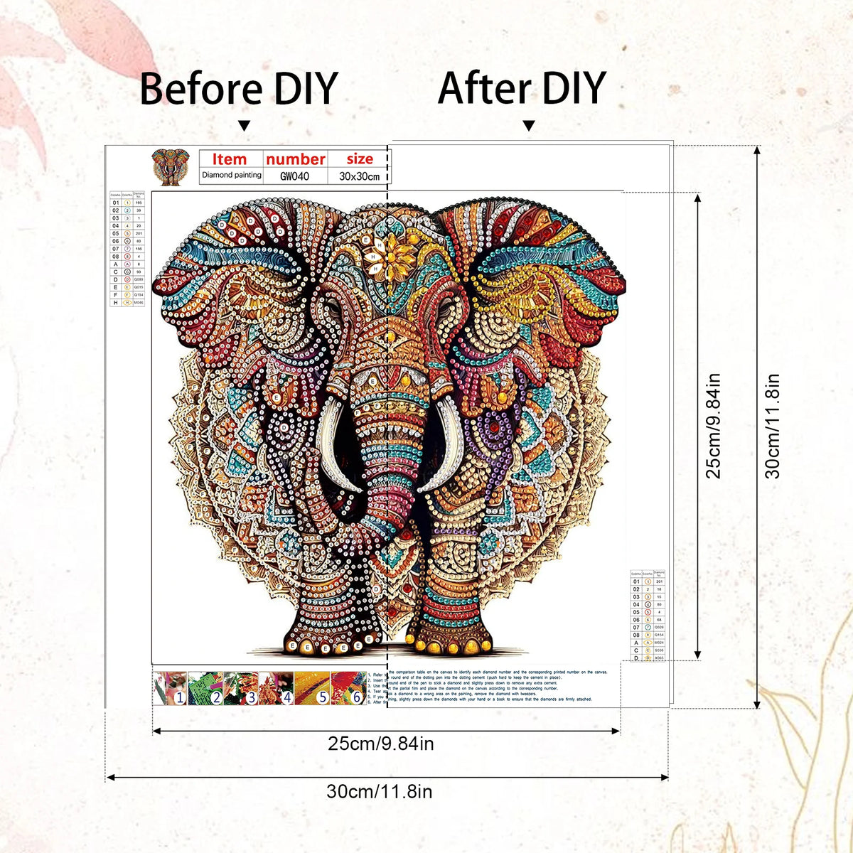 5D DIY Diamond Painting Kit Elephant Pattern Decoration DIY Alien Drill Diamond Mosaic Art Gift Crafts Wall Home Decoration Pi-Mart