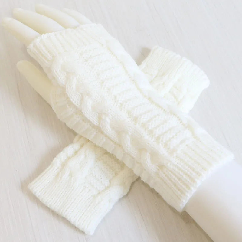 Women Stylish Hand Warmer Winter Gloves Arm Crochet Knitting Faux Wool Mitten Warm Fingerless Glove Twist Pattern Women Gloves Pi-Mart